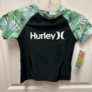 Hurley Kids Rashguard - Black with Green Palm Print